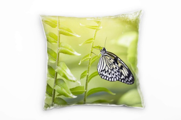 Paul Sinus Art Tiere, Schmetterling, grün, schwarz, weiß Deko Kissen 40x40cm für Couch Sofa Lounge Zierkissen