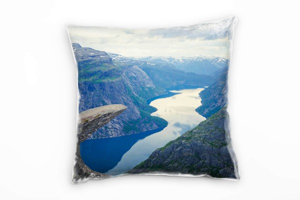 Paul Sinus Art Landschaft, braun, grau, Fjord, Felsen, Deko Kissen 40x40cm für Couch Sofa Lounge Zierkissen