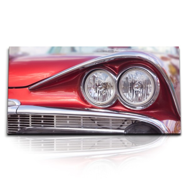 Paul Sinus Art Kunstdruck Bilder 120x60cm Oldtimer Traumauto Scheinwerfer Rot Cuba