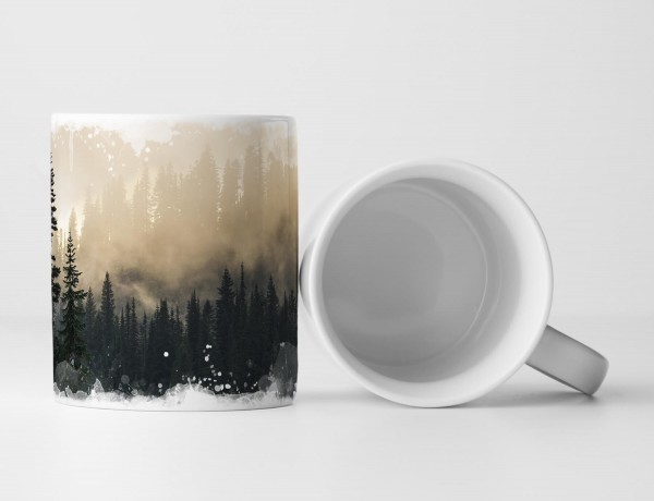 Paul Sinus Art Tasse Geschenk Naturfotografie – Bergwald mit Nebel