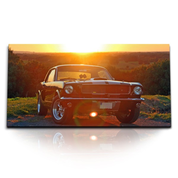 Paul Sinus Art Kunstdruck Bilder 120x60cm Ford Mustang 66 Oldtimer Sonnenuntergang Muscle car