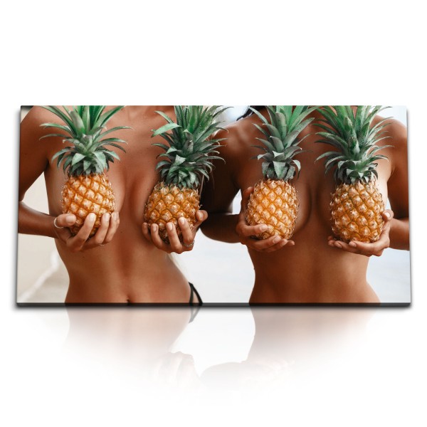 Paul Sinus Art Kunstdruck Bilder 120x60cm Sexy Ladys in Bikini Ananas Strand Meer Sommer