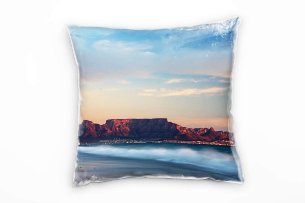 Paul Sinus Art Landschaft, Meer, blau, orange, Kapstadt, Sonnenaufgang Deko Kissen 40x40cm für Couch Sofa Lounge Zi