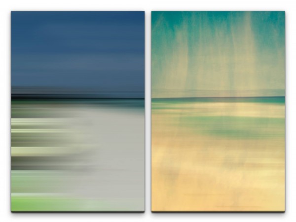 Paul Sinus Art 2 Bilder je 60x90cm Horizont Nebel Abstrakt Strand Gold Minimal Himmel