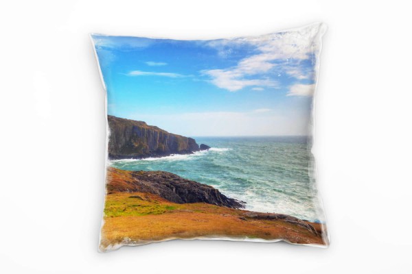 Paul Sinus Art Meer, Küste, Klippen, Irland, blau, braun Deko Kissen 40x40cm für Couch Sofa Lounge Zierkissen