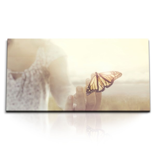 Paul Sinus Art Kunstdruck Bilder 120x60cm Schmetterling Sonnenschein Felder Natur junge Frau