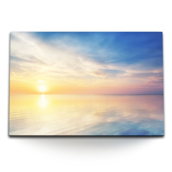 120x80cm Wandbild auf Leinwand Ruhige See Meer Sonnenuntergang Horizont Himmel