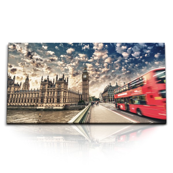 Paul Sinus Art Kunstdruck Bilder 120x60cm London Big Ben roter Bus England Brücke