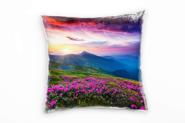 Paul Sinus Art Landschaft, grün, lila, rot, Blumen, Berge, Sommer Deko Kissen 40x40cm für Couch Sofa Lounge Zierkis