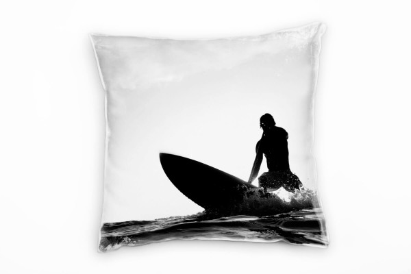 Paul Sinus Art Meer, Surfer, Welle, Sonnenschein, grau Deko Kissen 40x40cm für Couch Sofa Lounge Zierkissen