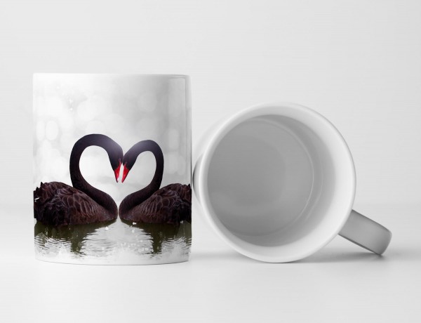 Paul Sinus Art Tasse Geschenk Tierfotografie - Wunderschöne schwarze Schwäne in Herzform