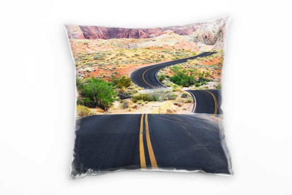 Paul Sinus Art Landschaften, Straße, Las Vegas, bunt Deko Kissen 40x40cm für Couch Sofa Lounge Zierkissen