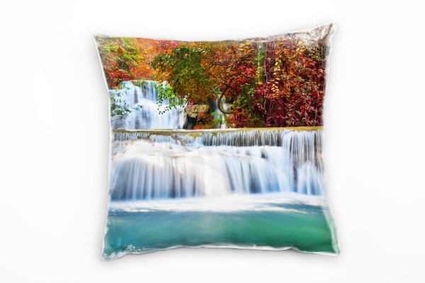 Paul Sinus Art Natur, Wasserfall, rot, türkis, weiß Deko Kissen 40x40cm für Couch Sofa Lounge Zierkissen