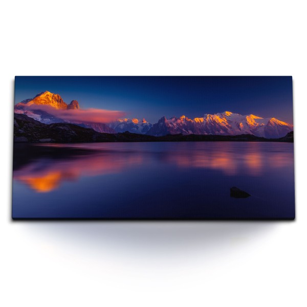 Paul Sinus Art Kunstdruck Bilder 120x60cm Mont Blanc Alpen Berge Abendrot Nacht Alpensee