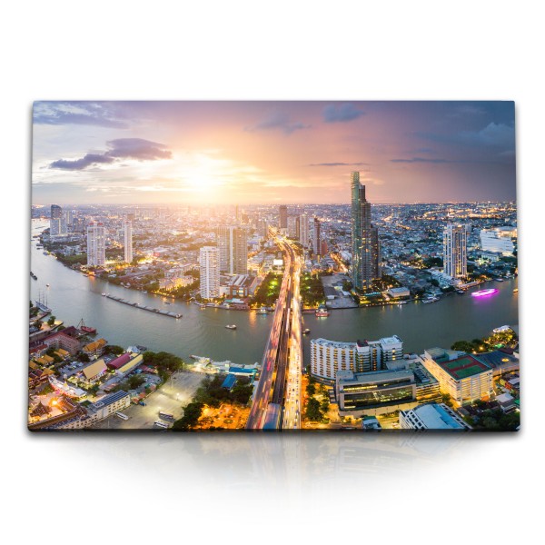 Paul Sinus Art 120x80cm Wandbild auf Leinwand Thailand Bangkok Sonnenuntergang Abendrot Großstadt