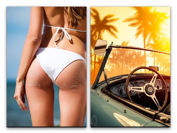 Paul Sinus Art 2 Bilder je 60x90cm Bikini Sommer Palmen Kuba Oldtimer Urlaub Sexy