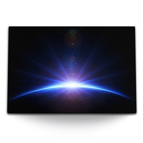 Paul Sinus Art 120x80cm Wandbild auf Leinwand Sonnenaufgang Planet Erde Weltall Kosmos Sterne