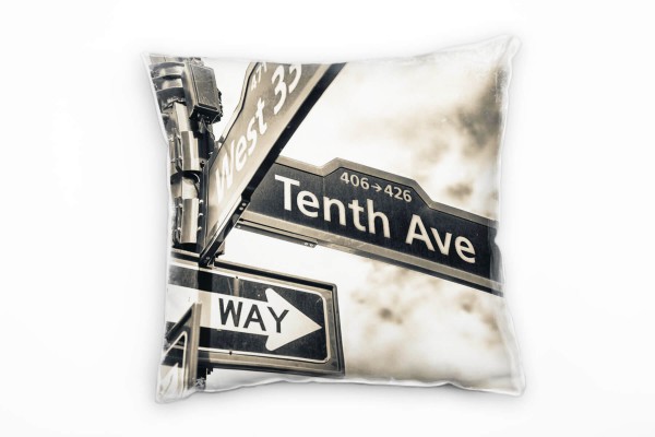 Paul Sinus Art Urban, Straßenschild, Manhattan, grau, braun Deko Kissen 40x40cm für Couch Sofa Lounge Zierkissen