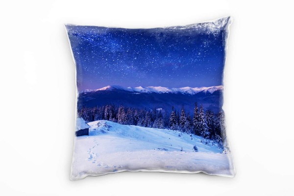 Paul Sinus Art Winter, blau, weiß, Schnee, Sterne, Hütte, Wald Deko Kissen 40x40cm für Couch Sofa Lounge Zierkissen