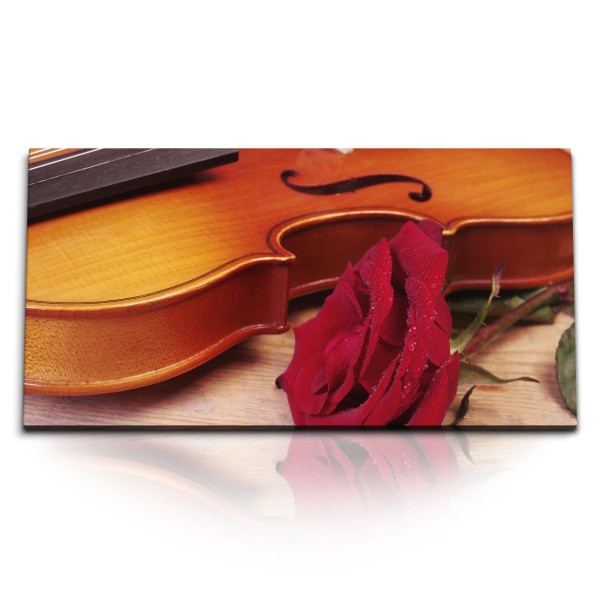 Paul Sinus Art Kunstdruck Bilder 120x60cm Violine Geige rote Rose Rosenrot Blume Musik