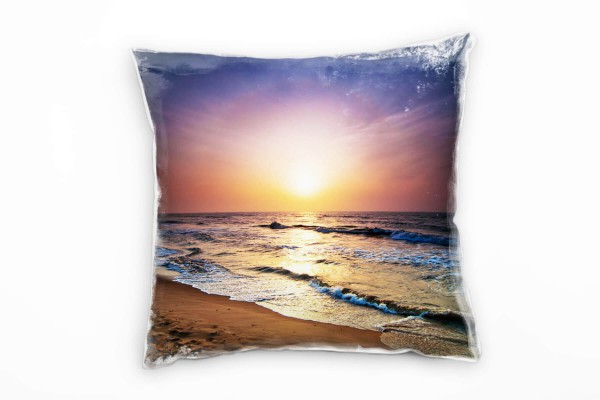 Paul Sinus Art Strand und Meer, blau, braun, Wellen Deko Kissen 40x40cm für Couch Sofa Lounge Zierkissen