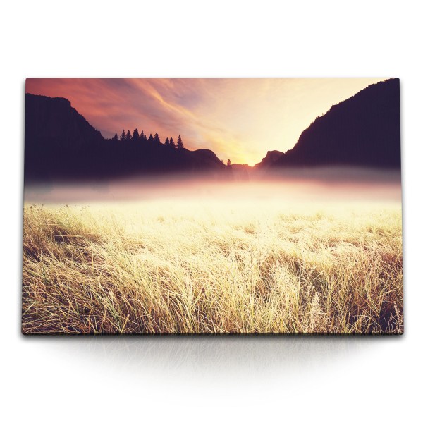 Paul Sinus Art 120x80cm Wandbild auf Leinwand Feld Natur Berge Weizen Halme Weizenhalme