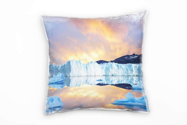 Paul Sinus Art Winter, orange, weiß, Gletscher, Sonnenuntergang Deko Kissen 40x40cm für Couch Sofa Lounge Zierkiss