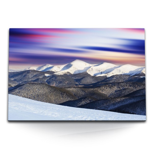 Paul Sinus Art 120x80cm Wandbild auf Leinwand Berge Schnee Gebirge Winter Himmel Kunstvoll