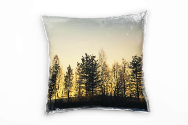 Paul Sinus Art Natur, Wald, Sonnenuntergang, orange, schwarz Deko Kissen 40x40cm für Couch Sofa Lounge Zierkissen