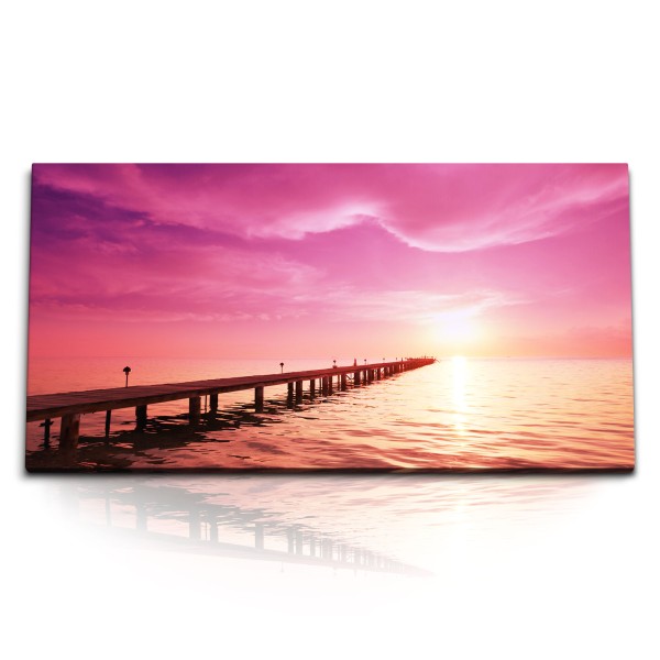 Paul Sinus Art Kunstdruck Bilder 120x60cm Rosa Wolken Meer Horizont Holzsteg Sonnenuntergang