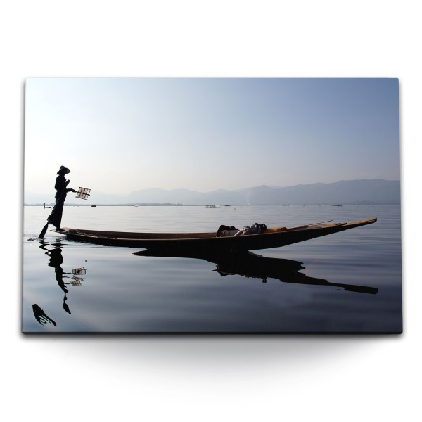 Paul Sinus Art 120x80cm Wandbild auf Leinwand Vietnam Meer Fischer Fischerboot Natur