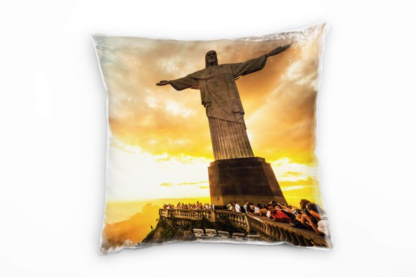 Paul Sinus Art Landschaften, Rio de Janeiro, Brasilien, orange Deko Kissen 40x40cm für Couch Sofa Lounge Zierkissen