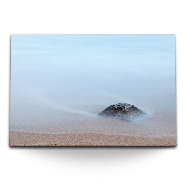 Paul Sinus Art 120x80cm Wandbild auf Leinwand Sandstrand runder Stein Meer Strand Fotokunst