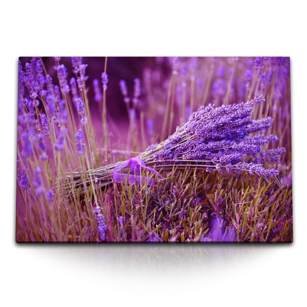 Paul Sinus Art 120x80cm Wandbild auf Leinwand Lavendel Blumen Strauß Violett Wildblumen