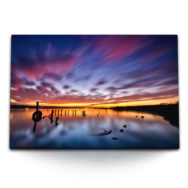 Paul Sinus Art 120x80cm Wandbild auf Leinwand Großer Fluss Abendröte Sonnenuntergang Ufer Kunstvoll