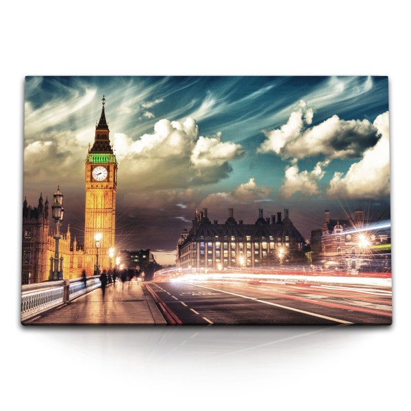 Paul Sinus Art 120x80cm Wandbild auf Leinwand Big Ben London Straßen Abend Fotokunst