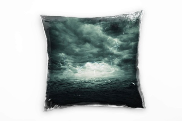 Paul Sinus Art Meer, grau, Unwetter, Blitze, dunkle Wolken, Wellen Deko Kissen 40x40cm für Couch Sofa Lounge Zierki