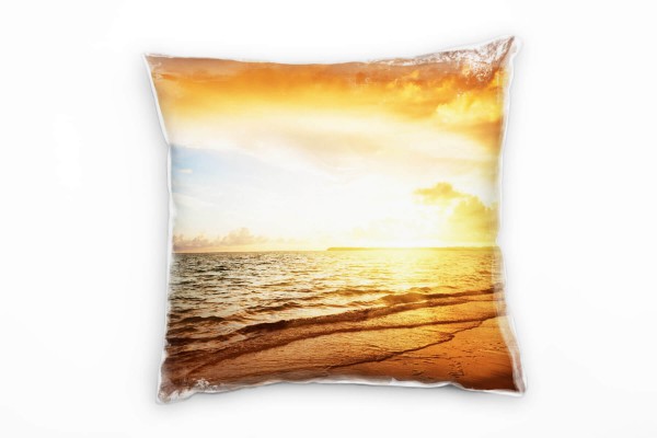 Paul Sinus Art Strand und Meer, blau, orange, Sonnenuntergang Deko Kissen 40x40cm für Couch Sofa Lounge Zierkissen