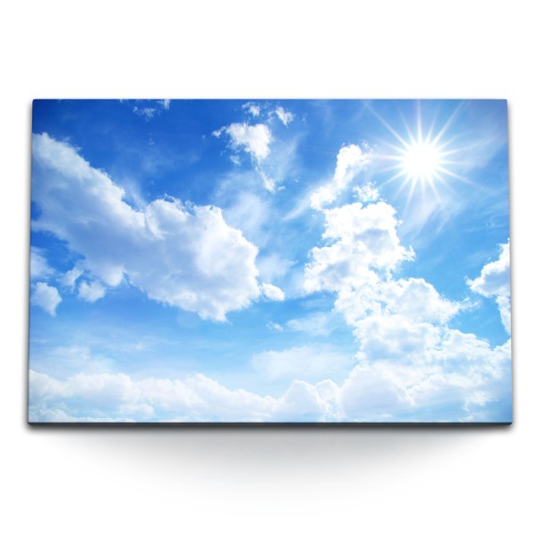 Paul Sinus Art 120x80cm Wandbild auf Leinwand Blauer Himmel weiße Wolken Sonnenschein Sonne