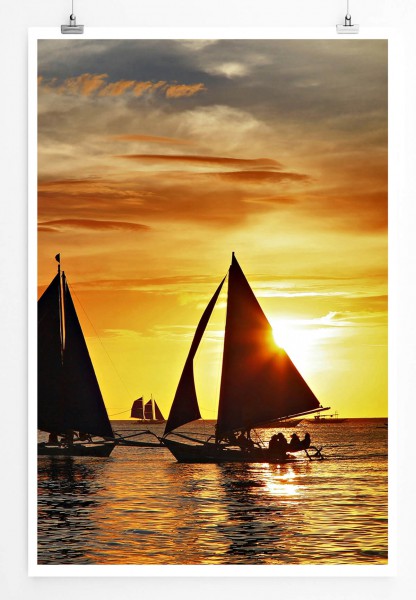 Paul Sinus Art 60x90cm Landschaftsfotografie Poster Segelboote bei Sonnenaufgang