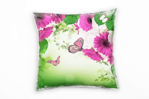 Paul Sinus Art Blumen, pink, weiß, grün, Schmetterlinge Deko Kissen 40x40cm für Couch Sofa Lounge Zierkissen