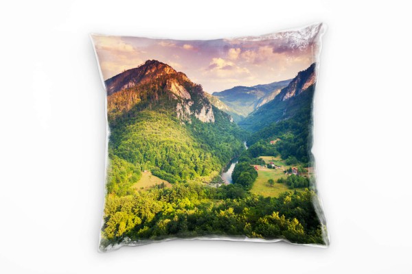 Paul Sinus Art Landschaft, grün, blau, Felsen, Wald Deko Kissen 40x40cm für Couch Sofa Lounge Zierkissen