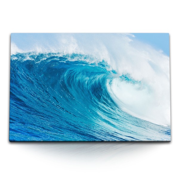 Paul Sinus Art 120x80cm Wandbild auf Leinwand Ozean Welle Blau Hellblau Surfen Natur Meer