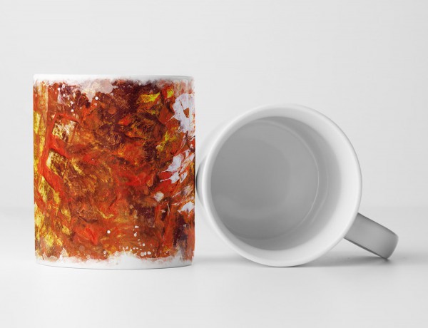 Paul Sinus Art Tasse Geschenk gelb, rotorange Abstraktion; weiße Elemente