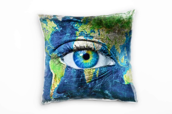 Paul Sinus Art künstlerische Fotografie, grün, blau, Erde, Auge Deko Kissen 40x40cm für Couch Sofa Lounge Zierkisse