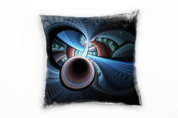 Paul Sinus Art Abstrakt, blau, schwarz, rot, Kreise, geschwungene Linien Deko Kissen 40x40cm für Couch Sofa Lounge