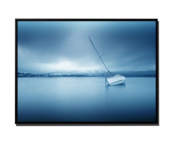 Paul Sinus Art 105x75cm Leinwandbild Petrol Natur Boot Lake Yamanakako, Japan