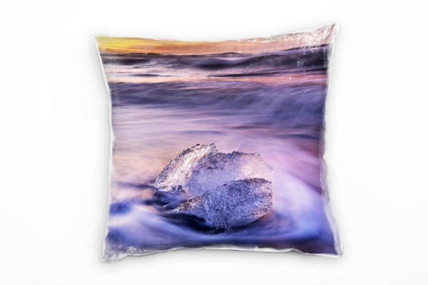 Paul Sinus Art Meer, Island, Eis, Brandung, Sonnenuntergang, grau Deko Kissen 40x40cm für Couch Sofa Lounge Zierkis