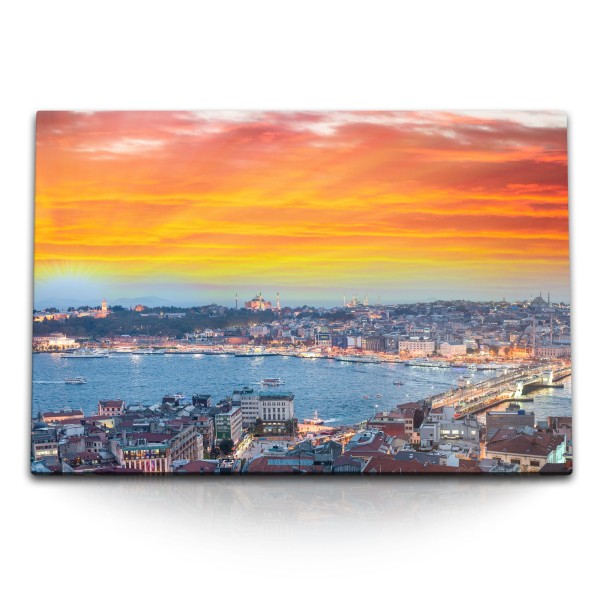 Paul Sinus Art 120x80cm Wandbild auf Leinwand Istanbul roter Himmel Abendrot Sonnenuntergang Türkei