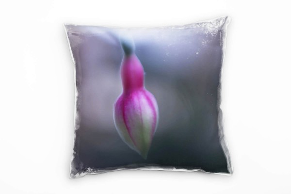 Paul Sinus Art Blumen, Blüte, Knospe, pink, grau Deko Kissen 40x40cm für Couch Sofa Lounge Zierkissen